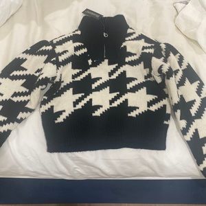 blank nyc houndstooth half zip sweater